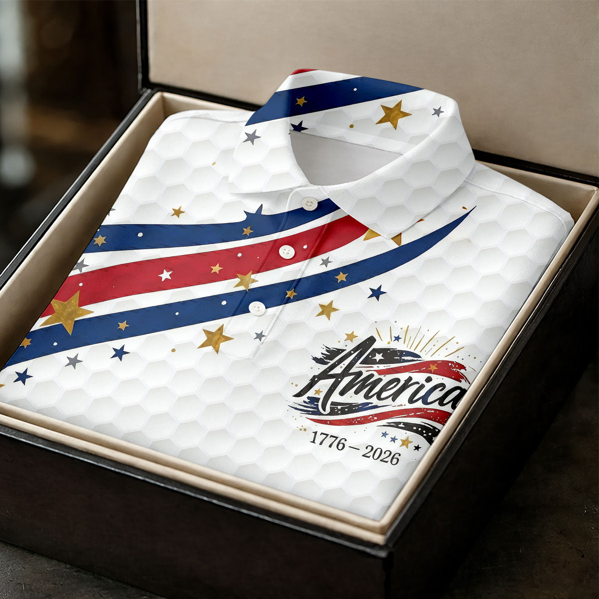 Red White Blue Wavy Stripes Golf Ball Pattern Patriotic Golf Shirt, 250th Anniversary Golf Shirt For Women