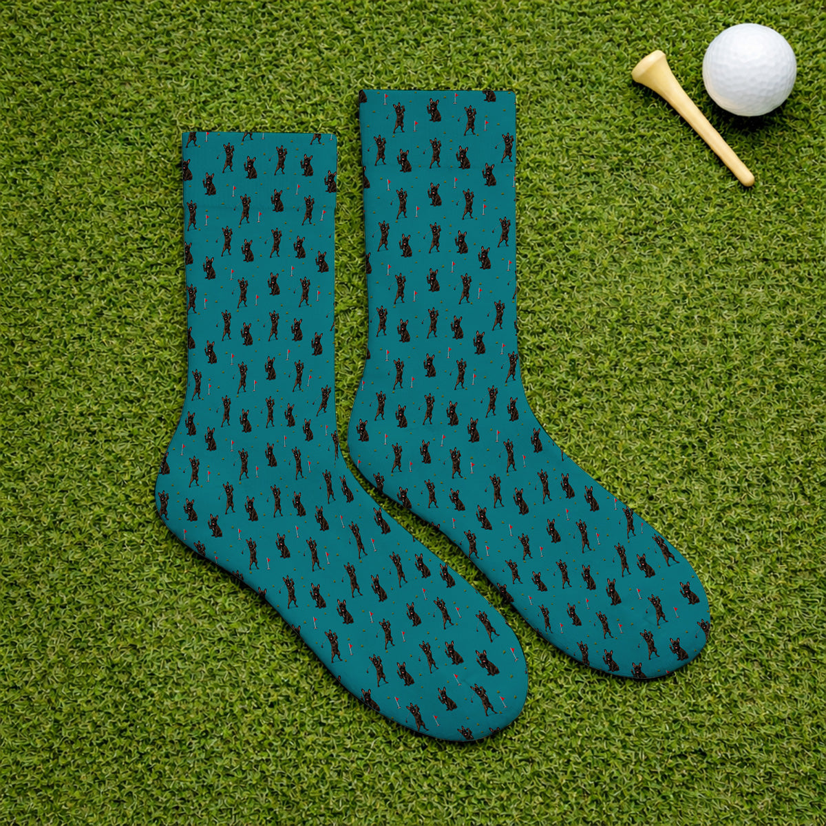 Frenchie Golf Sock, French Bulldog Pattern Socks, Funny Golf Gift For Golfer