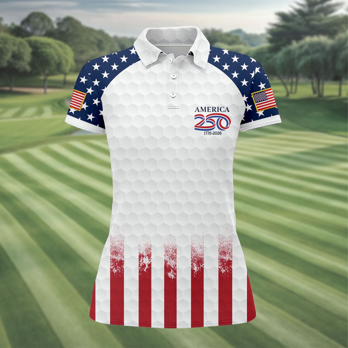 250th Anniversary Descendant Of A Patriot American Flag Golf Shirt, Patriotic 4th Of July Golf Shirt For Women