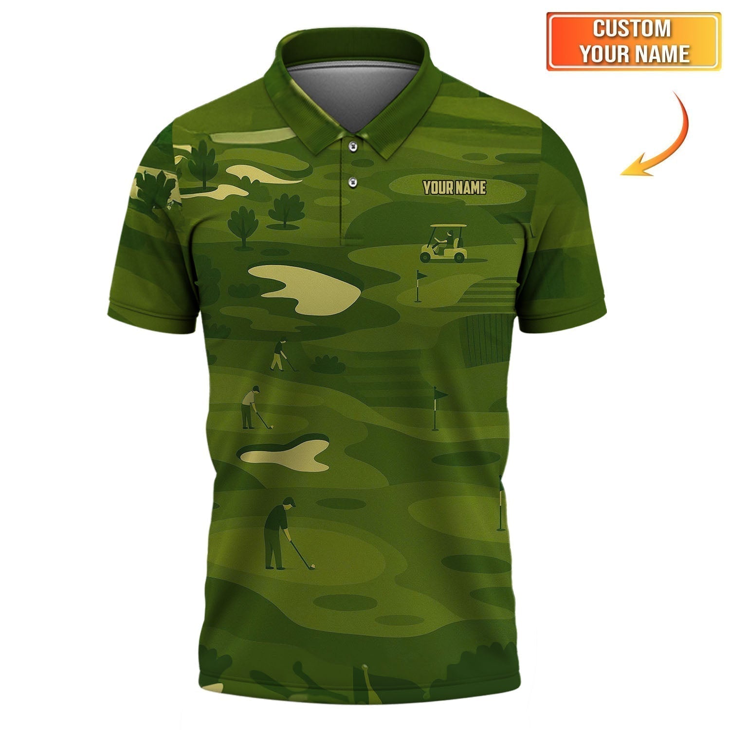 Personalized Golf Polos, Green Golf Course Pattern Custom Name Shirt For Golf Lovers, Crazy Golf Shirts For Men's