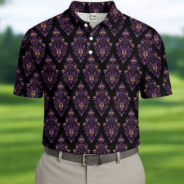 Purple Haunted Demon Faces Halloween Polo Shirt, Printed Golf Shirts, Golf Apparel For Men