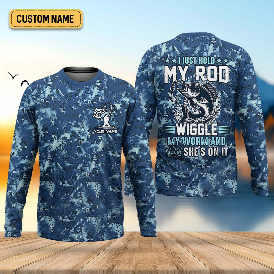 I Just Hold My Rod Wiggle My Worm And Bam! She's On It Funny Fishing Shirt, SPF Shirt For Men, Gift For Fisherman