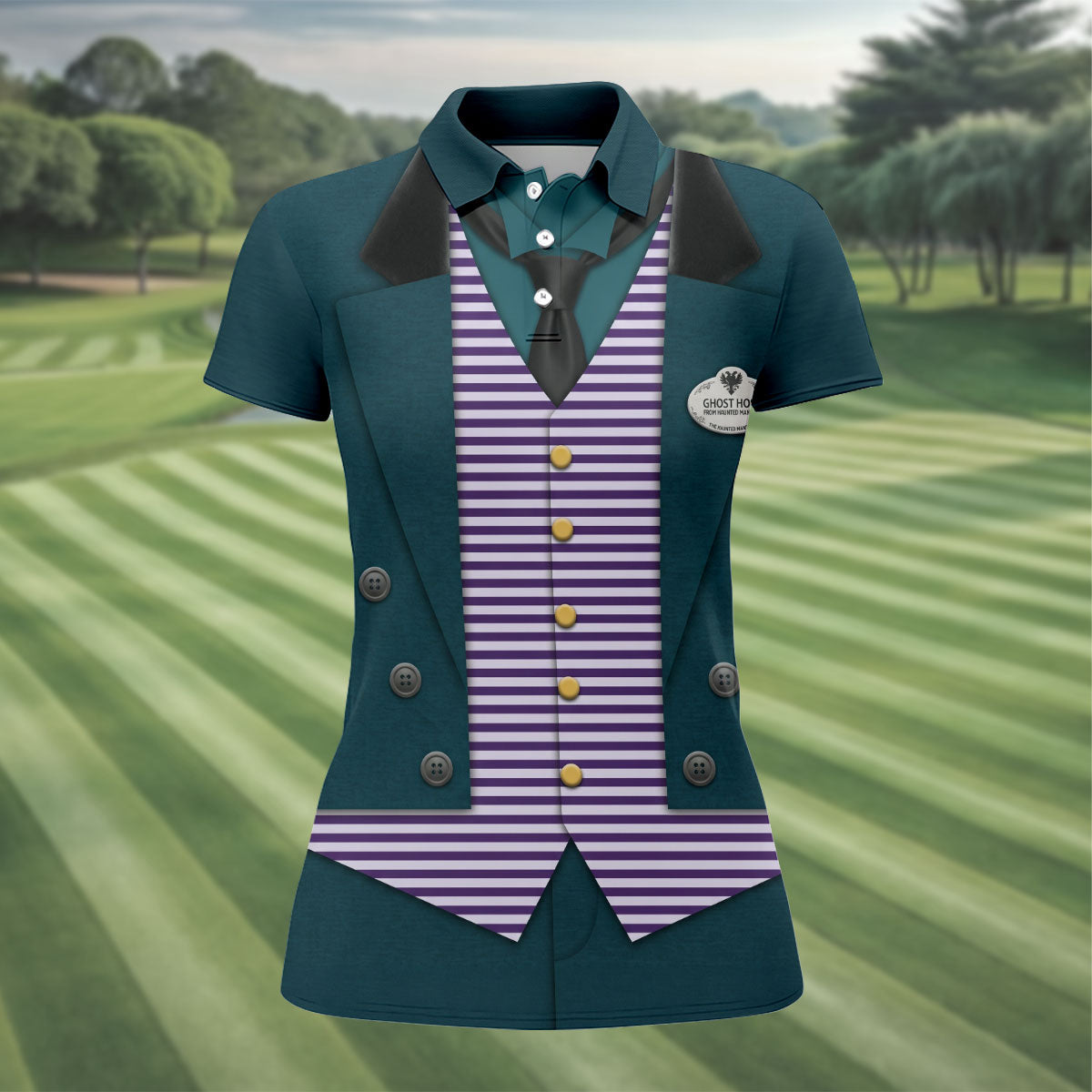 Ghostly Butler Costume Halloween Polo Shirt, Ladies Golf Shirt, Women’s Golf Polo