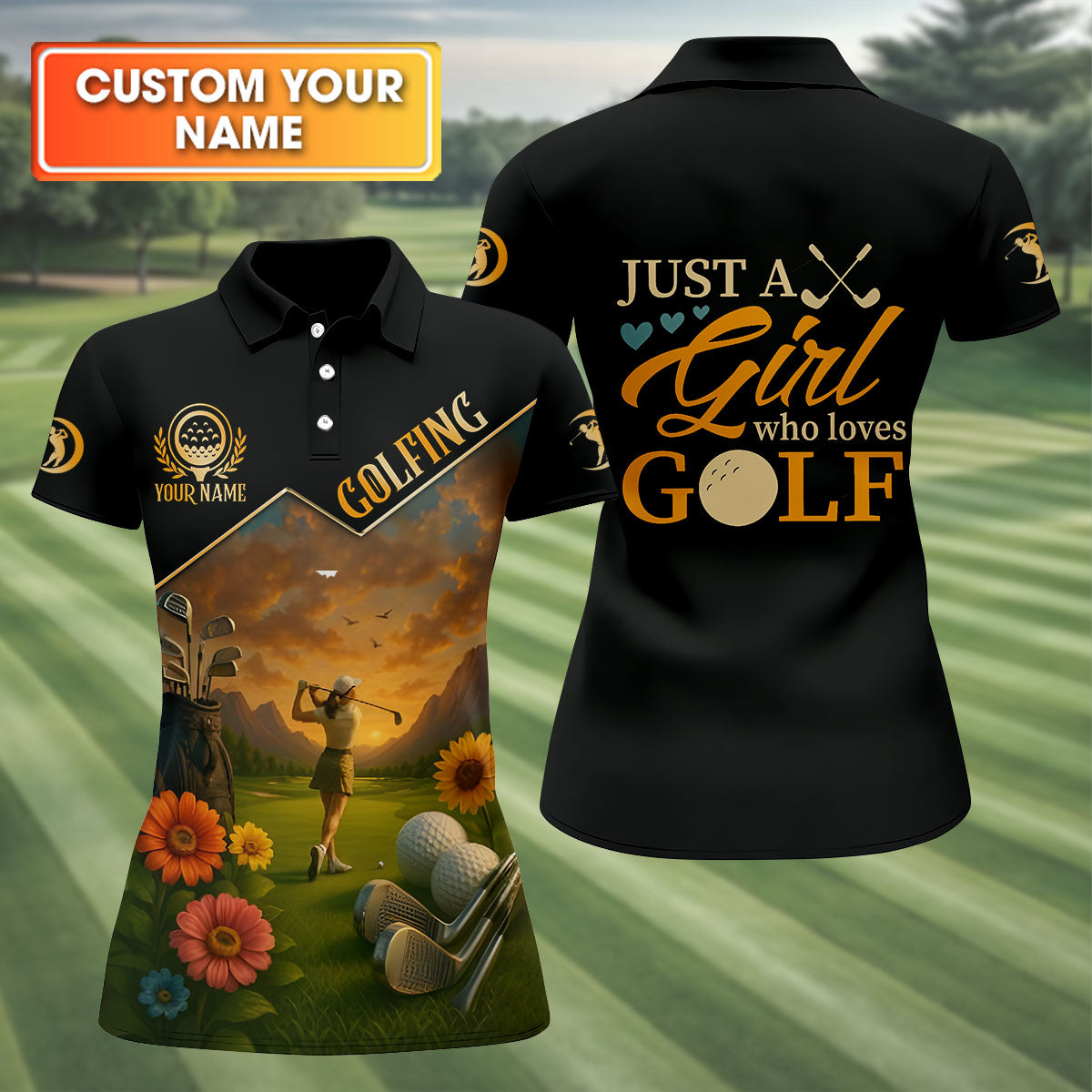 Just A Girl Who Loves Goft Custom Womens Golf Polo ShirtLadies Golf Shirts, Womens Golf Clothes