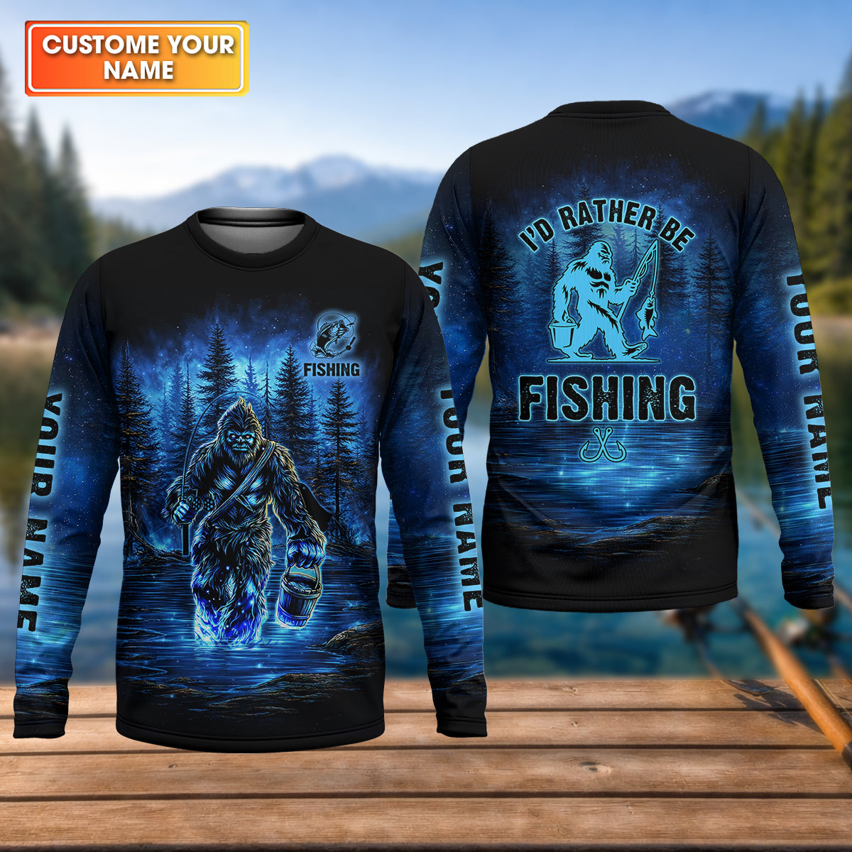 I’d Rather Be Fishing, Personalized Fishing, Bigfoot Fishing, Funny Fishing Shirt, SPF Shirt, Fisherman Outfit, Mens Casual Shirts