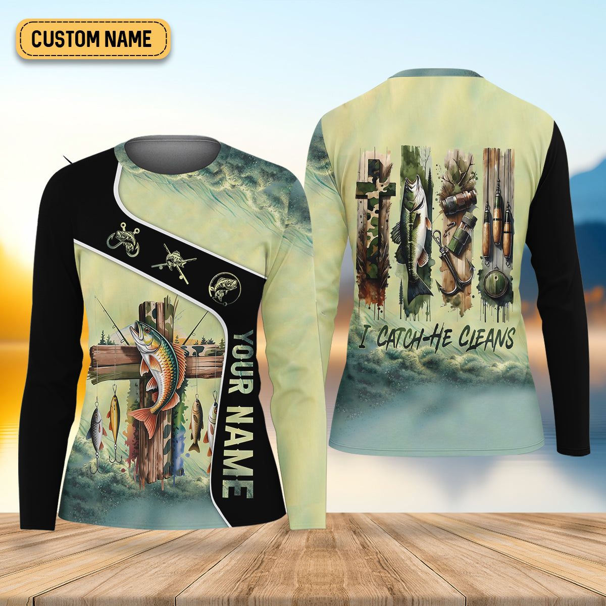 I Catch He Clean Christian Camouflage Fishing UPF Shirts, Funny Fishing Shirt, Fishing Shirt For Women