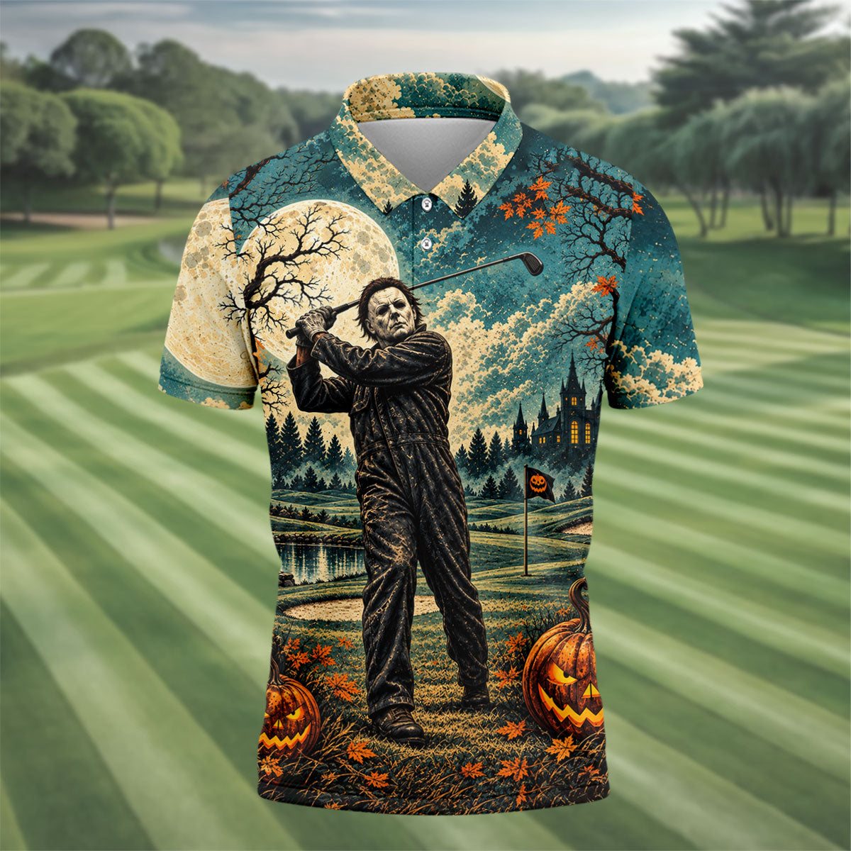 Halloween Can't Kill Bogeyman Horror Character Polo Shirt, Mens Golf Shirts, Golf Apparel