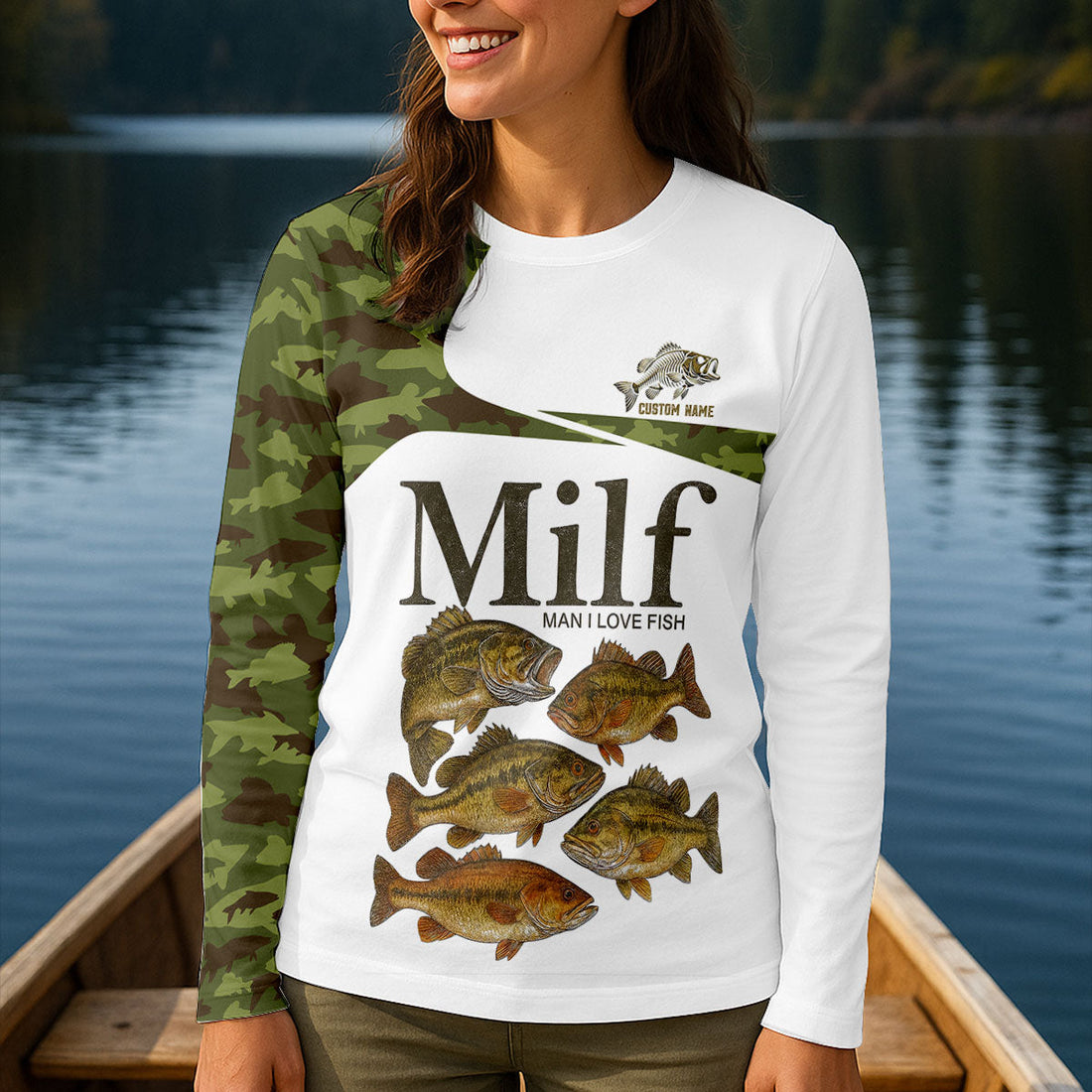 MILF Man I Love Fish Green Camo Funny Fishing Shirt, Fishing UPF Shirts, Fishing Shirt For Women