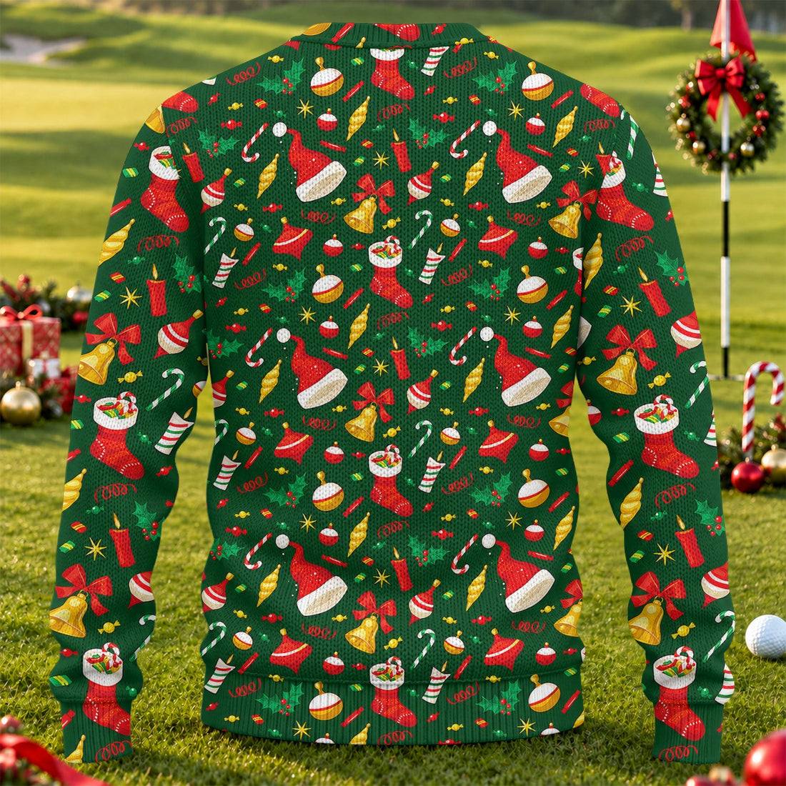 Christmas Corset Bow Print Sweater, Christmas Golf Shirt For Men, Ugly Christmas Sweater