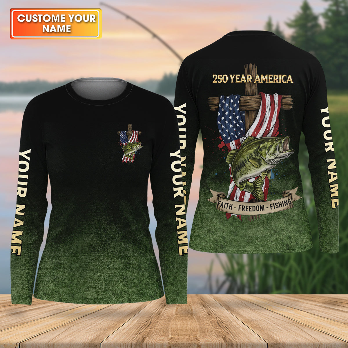 Faith Freedom Fishing Patriotic Fishing Shirt, Fishing UPF Shirts, 250th Anniversary Fishing Shirt For Women