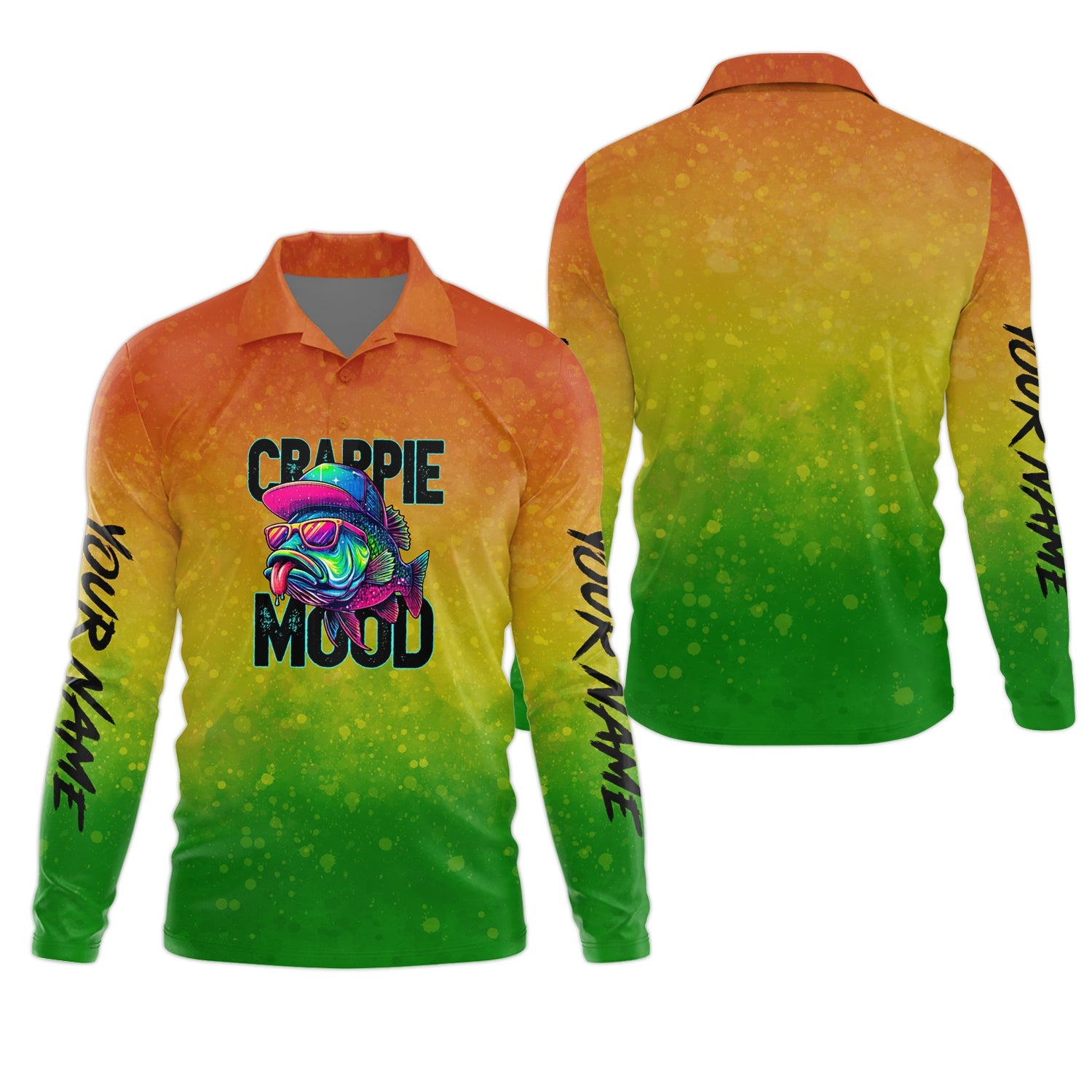 Crappie Mood Green Yellow Orange Fishing UPF Shirts, Funny Fishing Shirt, Gift For Fisherman