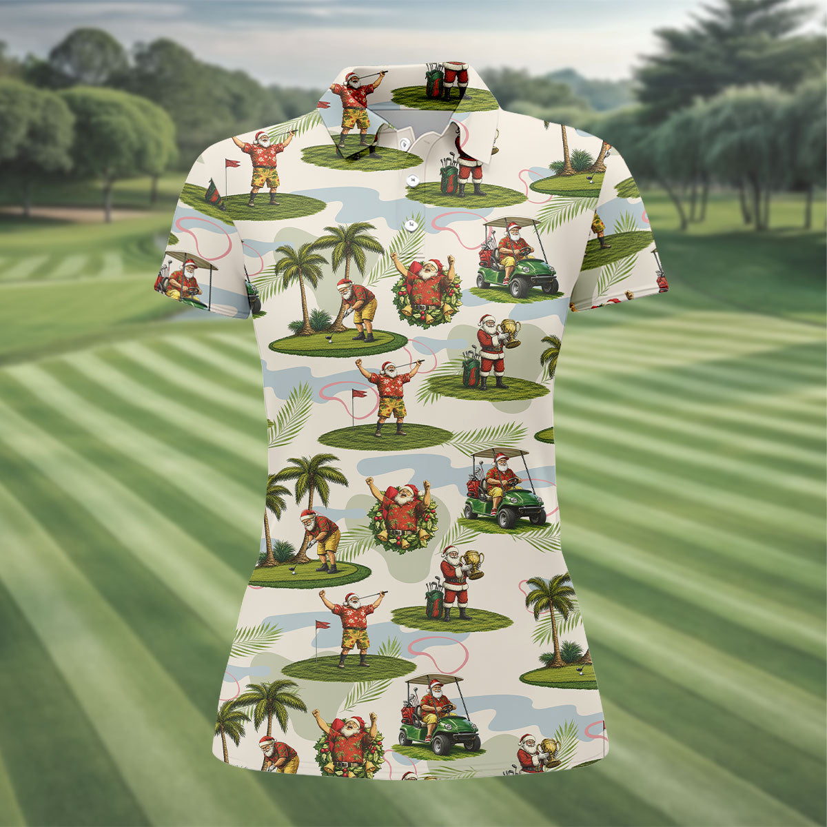 Santa Claus Golf Christmas Pattern Polo Shirt, Womens Golf Polo, Christmas Golf Shirt