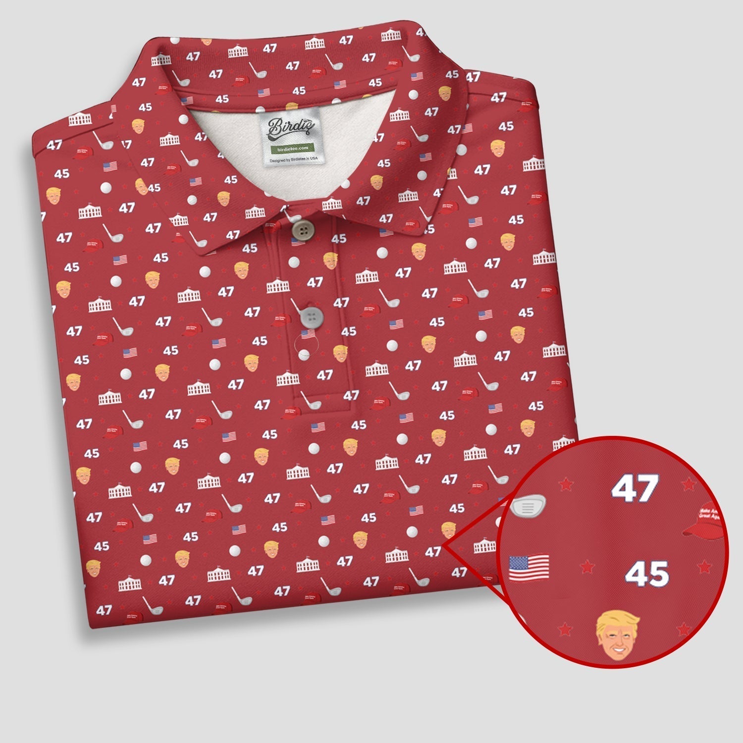 45 47 US Flag Pattern Red Golf Shirt, Funny Golf Shirt, Women's Golf Tops, Ladies Golf Shirts