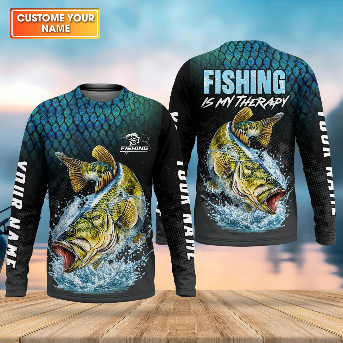 Fishing Is My Therapy Bass Fishing UPF Shirt – Personalized Fishing Shirt for Men