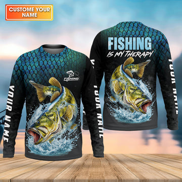 Fishing Is My Therapy Bass Fishing UPF Shirt – Personalized Fishing Shirt for Men
