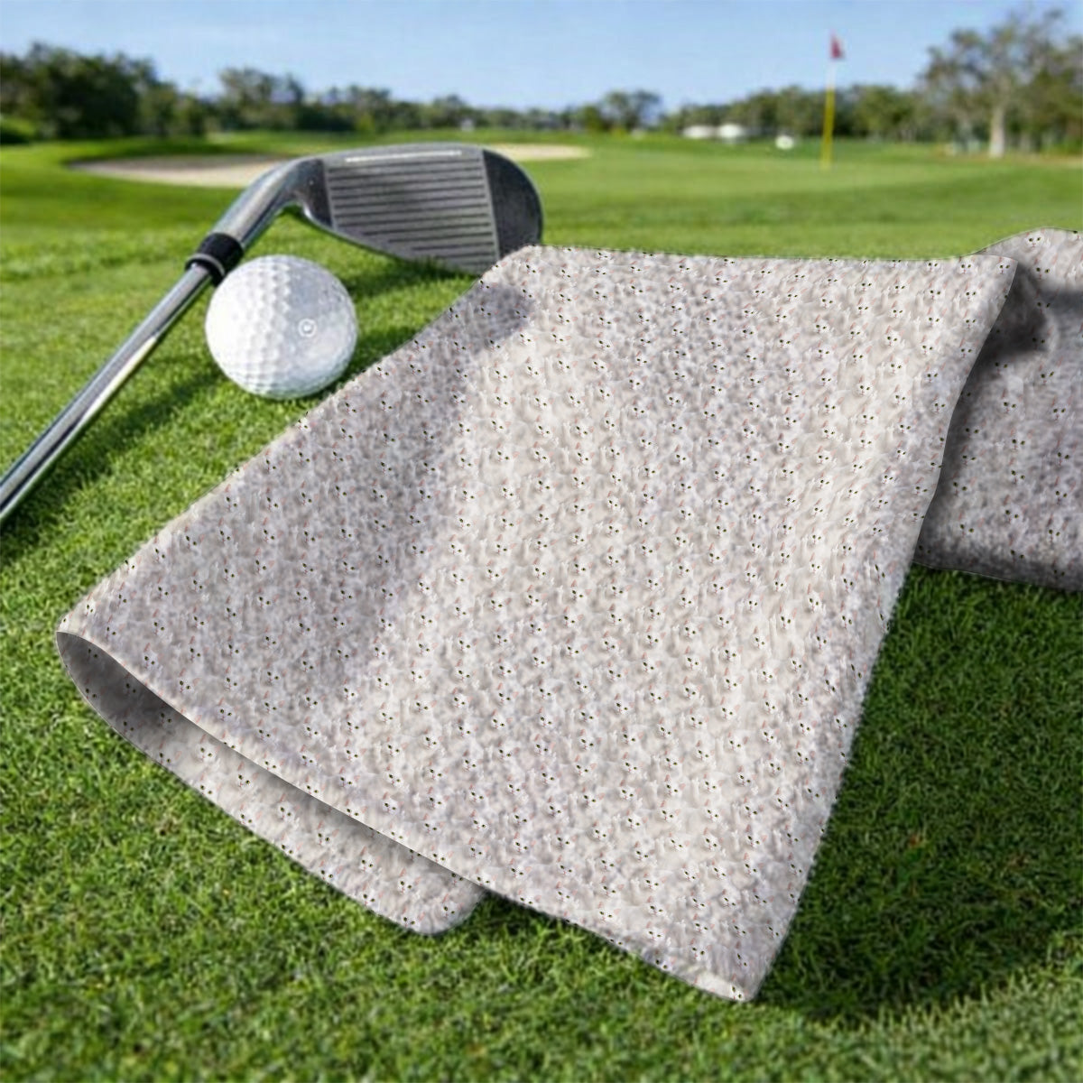 White Cat Pattern Golf Towels, Crazy Cat Lover Golf Towel, Funny Golf Gift For Cat Mom
