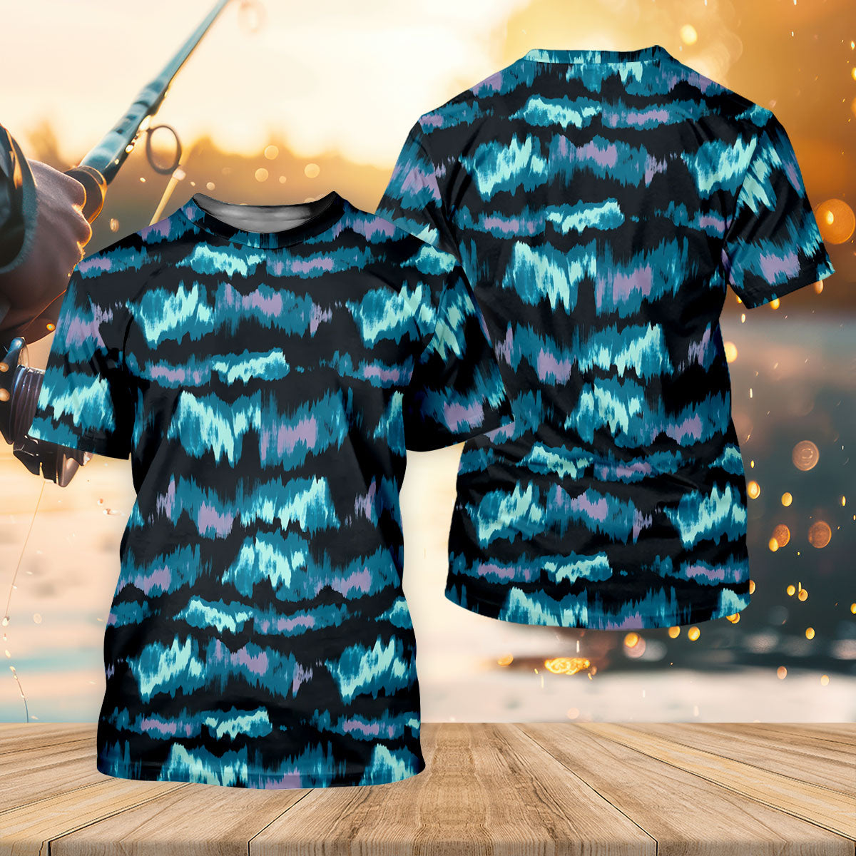 Blue Ikat Pattern Fishing UPF Shirts, Women Fishing Shirt, Fisherwomen SPF Long Sleeve Shirts
