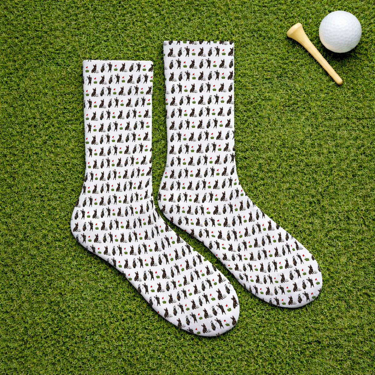 Brindle French Bulldog Golf Sock, Funny Frenchie Pattern Golf Socks, Golf Dad Gift