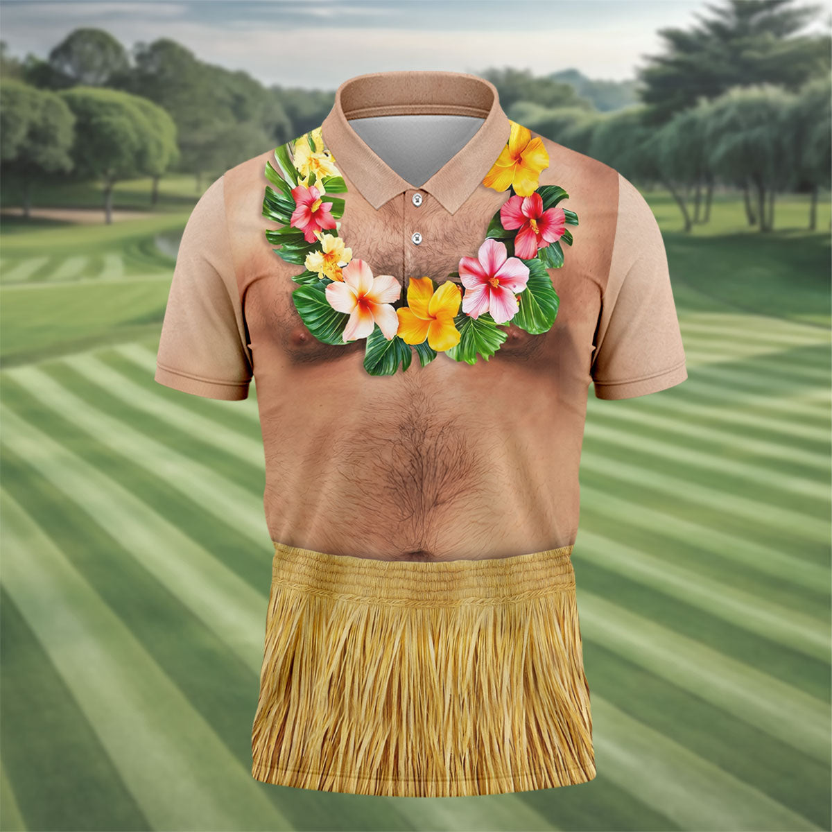 Floral Lei Tropical Theme Party Men's Funny Golf Shirts, Hawaiian Golf Shirt, Polo Shirts For Men