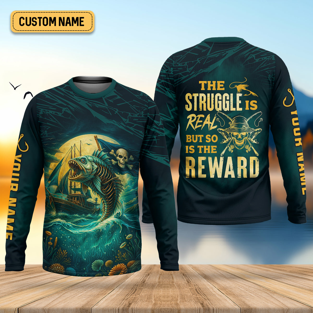 The Struggle Is Real But So Is The Reward Horror Fishing SPF Shirt For Men, Men's Fishing Shirts Long Sleeve