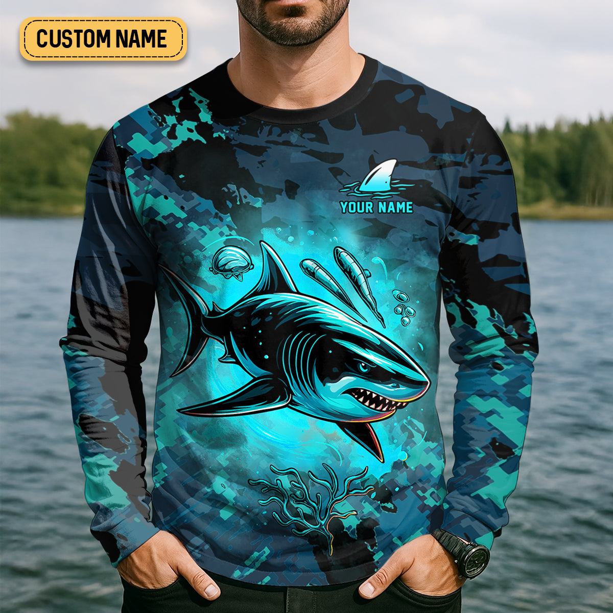 Hunt or Be Hunted Deep Sea Danger Performance Fishing Shirts, Fishing Gifts For Men, Men's Fishing Shirt