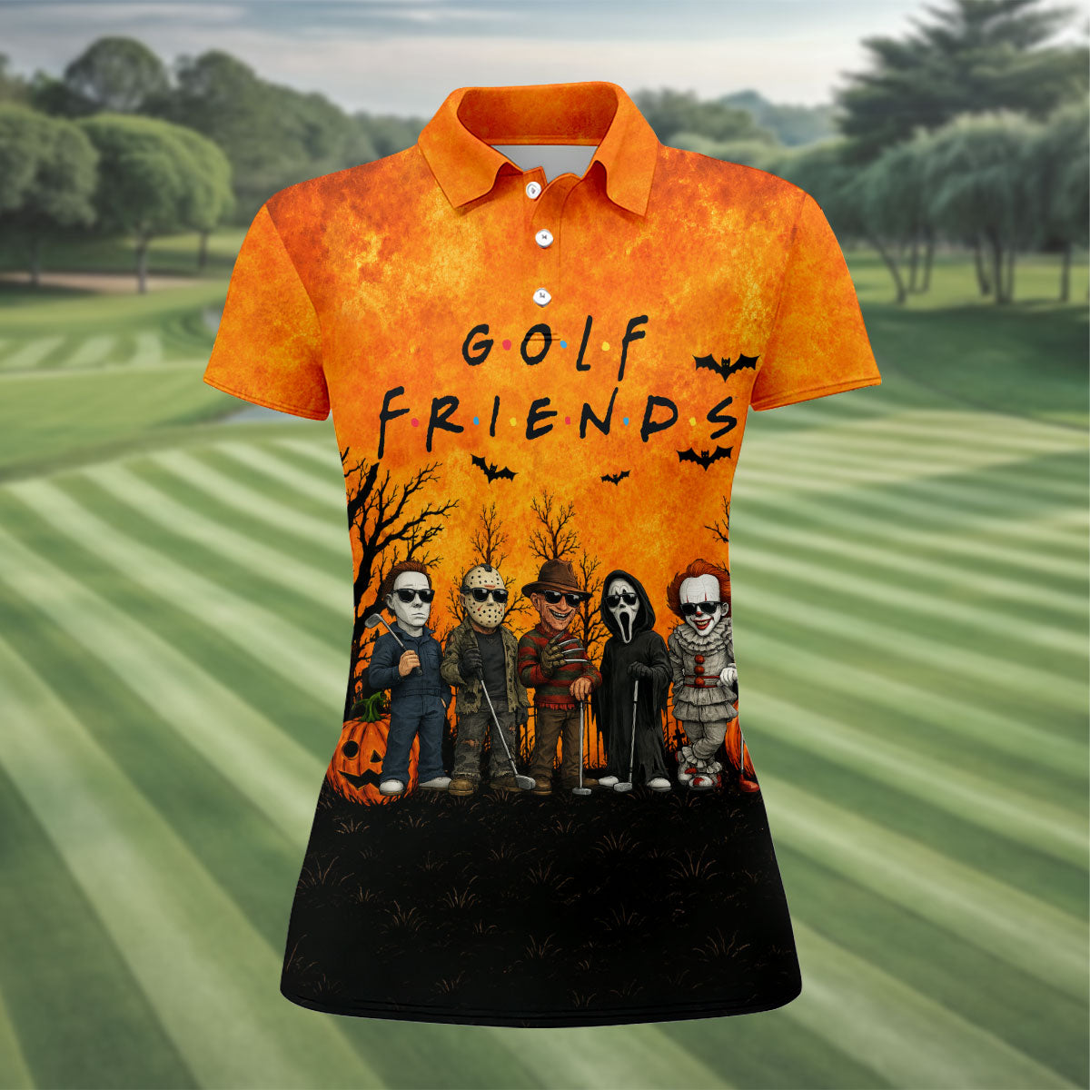 Halloween Golf Friends Hawaiian Golf Shirt, Women’s Golf Polo, Golf Shirts For Women