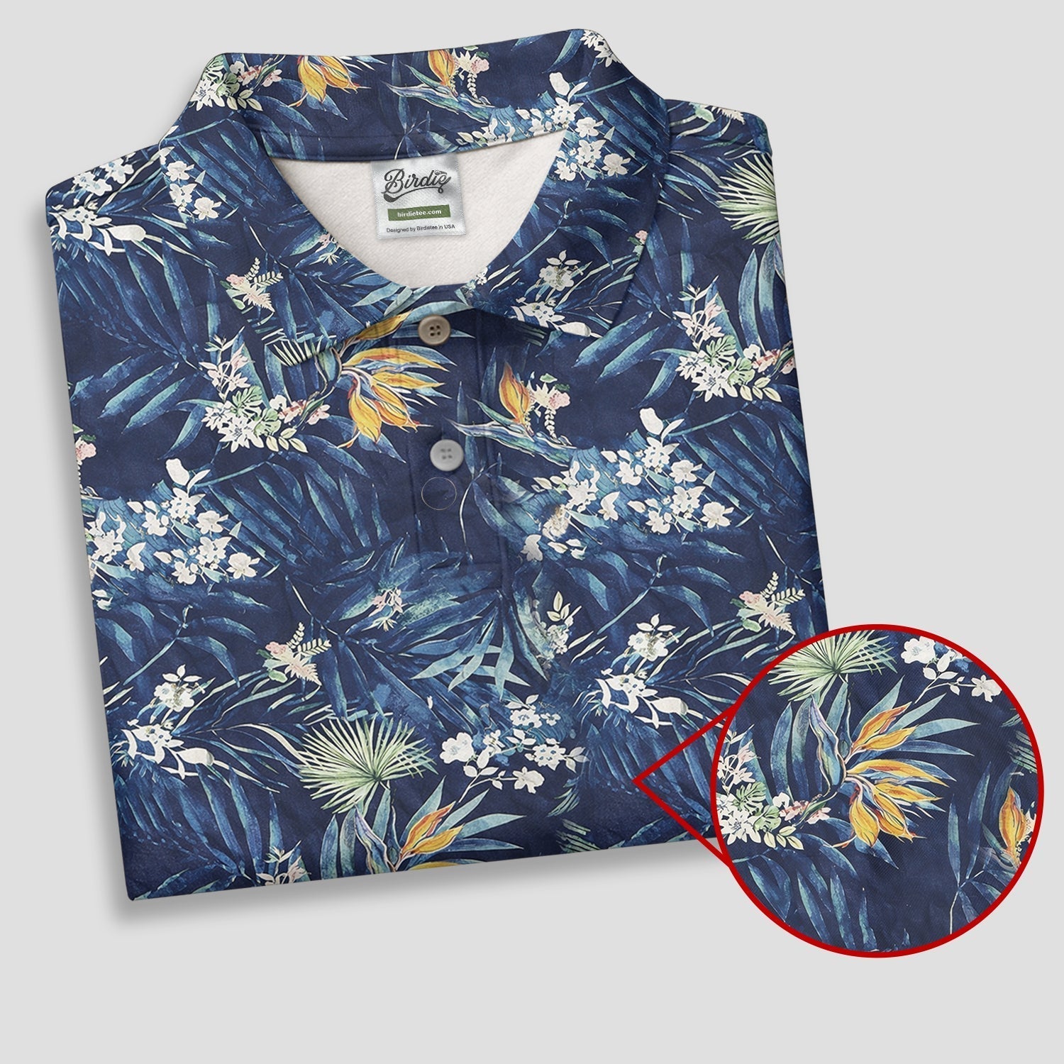 Navy Palm Tropical Hawaiian Vibe Women's Golf Shirts, Women's Golf Tops, Ladies Golf Shirts