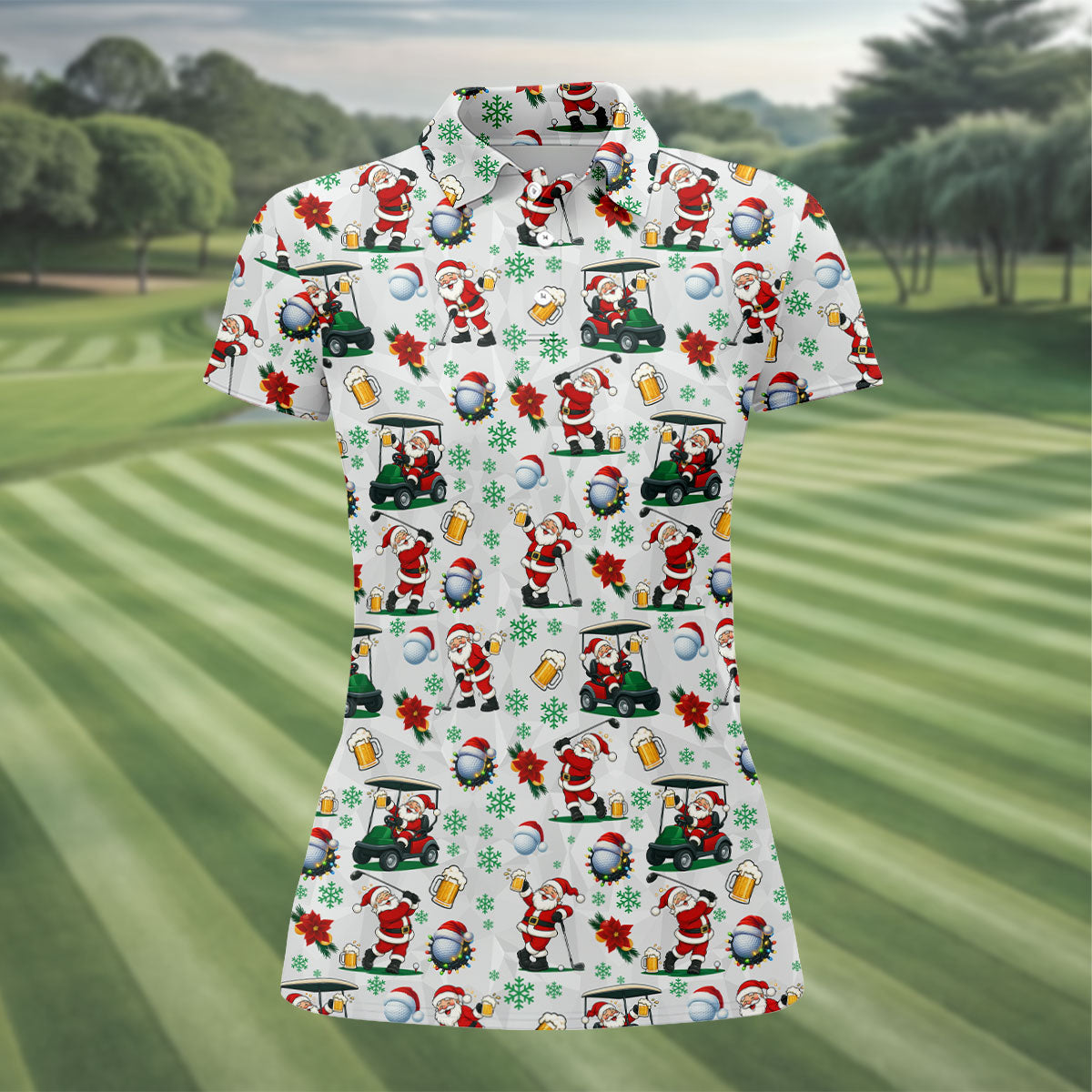 Santa Beer Christmas Golf Polo Shirt, Christmas Golf Shirt, Womens Golf Apparel