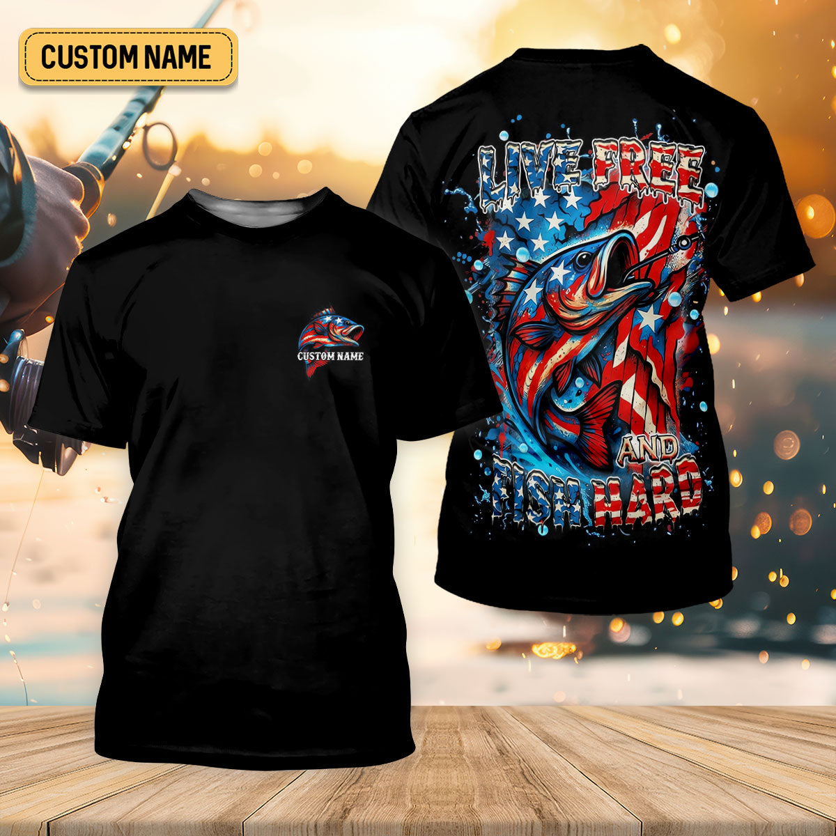 Live Free And Fish Hard American Flag Fishing Shirt, 250 Years 4th Of July Fishing UPF Shirts, Women Fishing Shirt