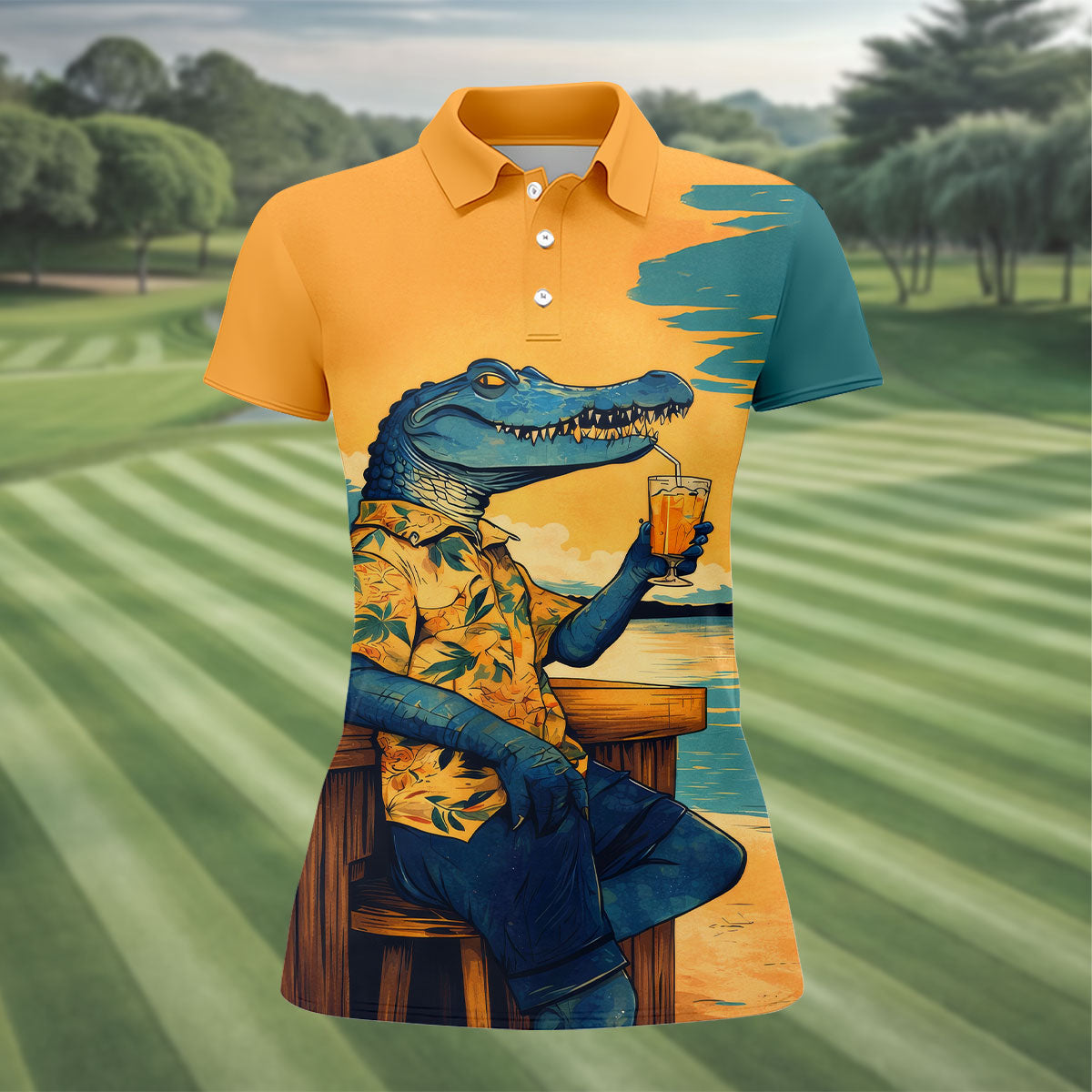 Funny Crocodile Tropical Theme Hawaiian Golf Shirt, Golf Shirt For Women, Golfing Apparel