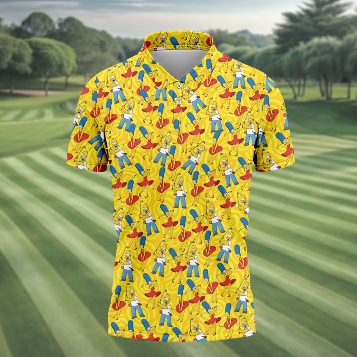 Funny Cartoon Couple Golf Pattern Polo Shirt, Mens Golf Polo, Golf Apparel For Men
