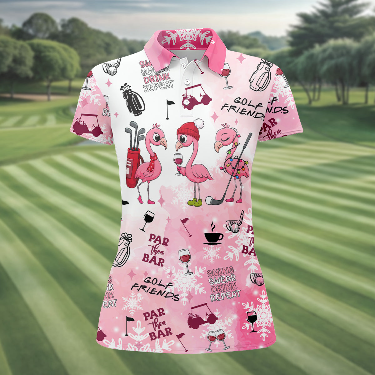Golf Friends Par Then Bar Flamingo Golf Shirt, Women's Pink Golf Polo, Ladies Golf Shirts, Christmas Golf Shirt