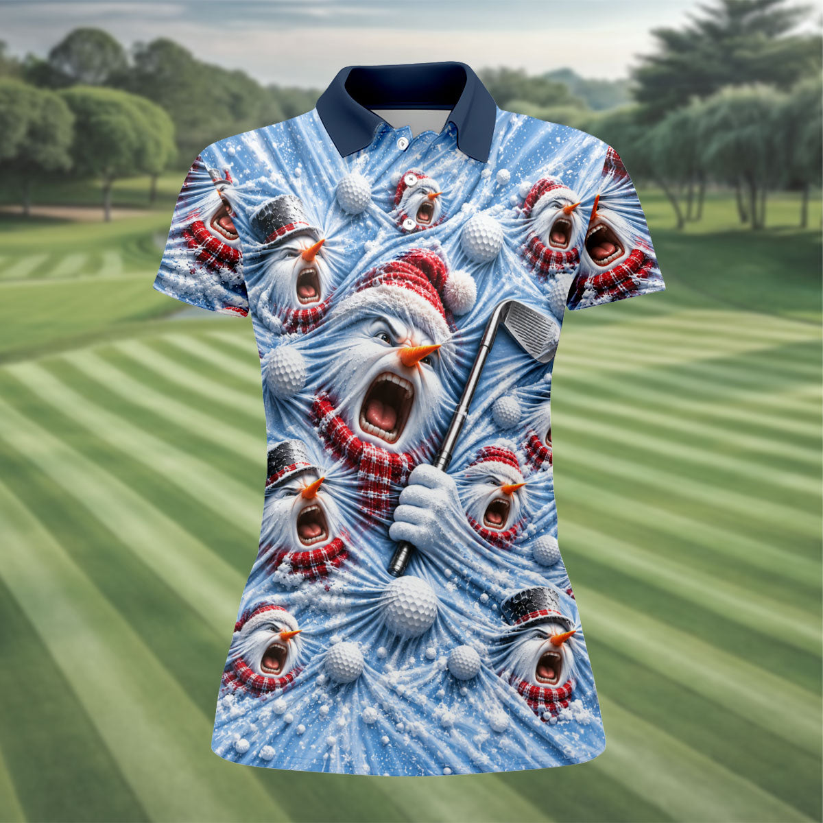 Christmas Screaming Snowman Polo Shirt, Christmas Golf Shirt For Women, Golf Apparel