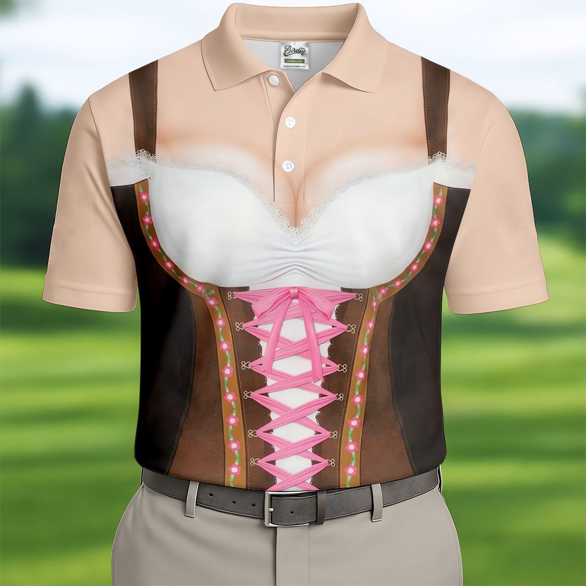 Funny Oktoberfest Dirndl Costume Polo Shirt, Mens Golf Apparel, Mens Golf Polo