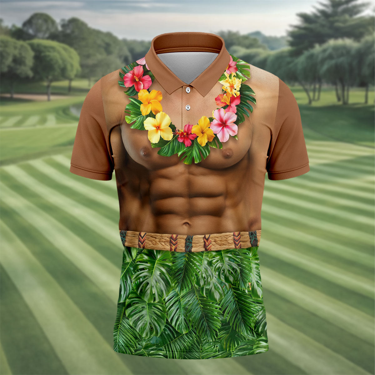 Floral Lei Tropical Theme Party Funny Costume Hawaiian Golf Shirt, Polo Shirts For Men