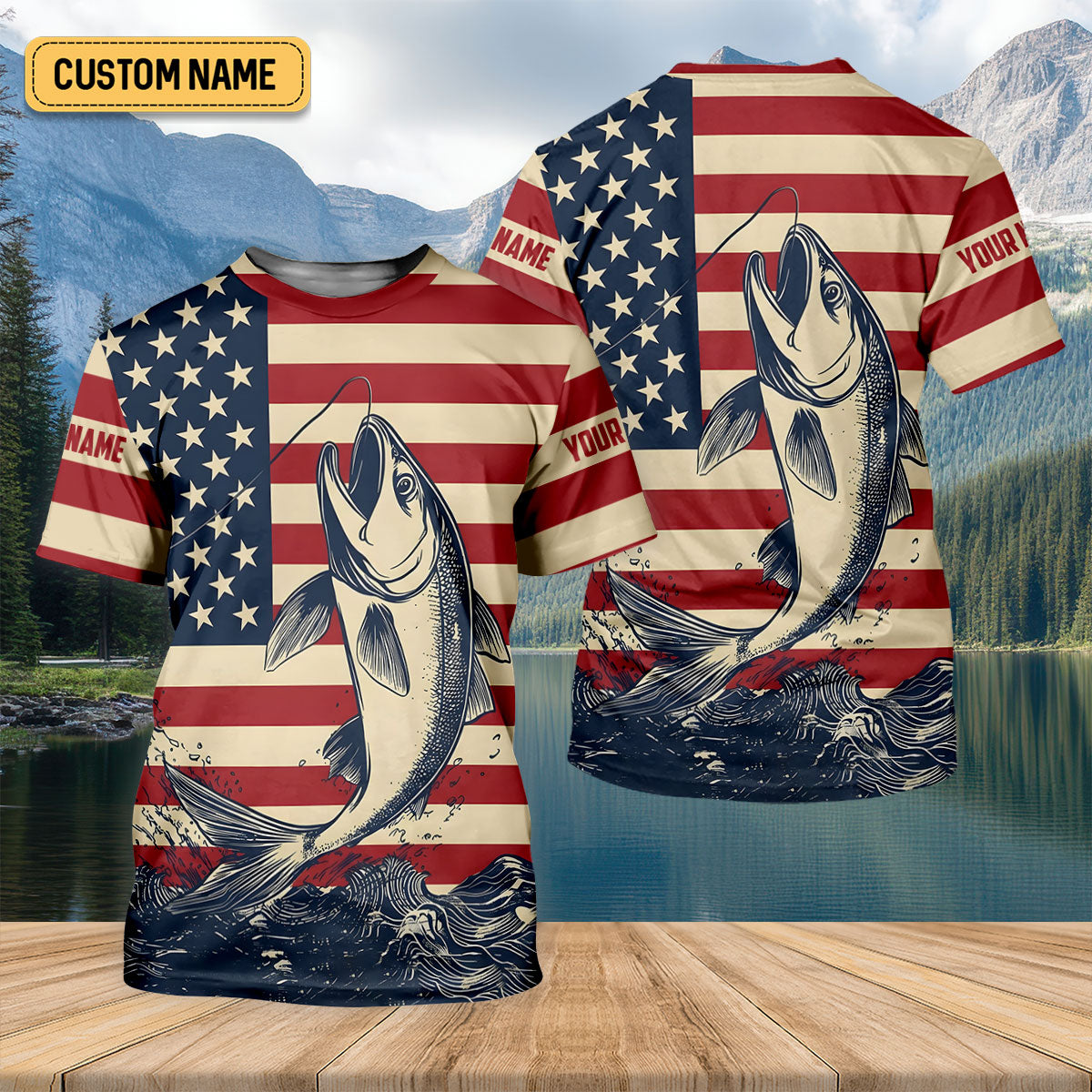 Personalized American Flag Fishing Shirt, Patriotic Bass Long Sleeve UPF For Men