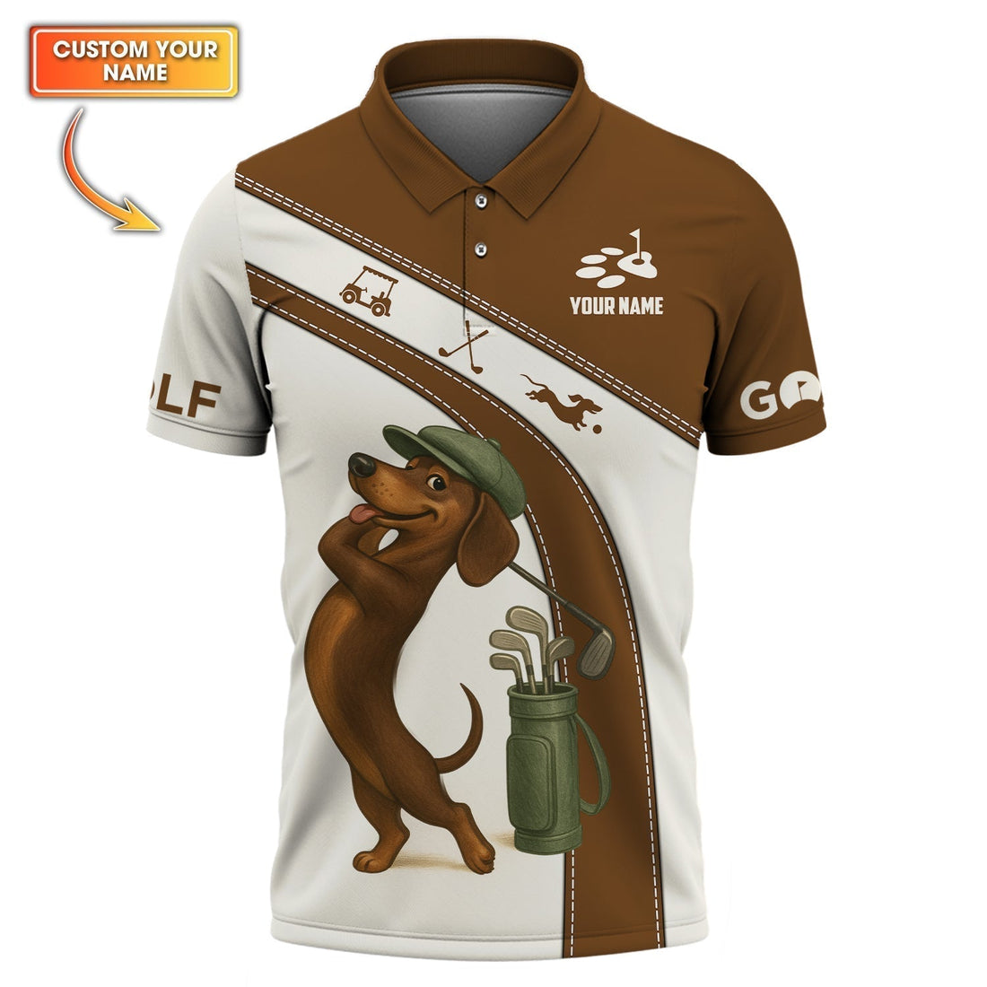 Personalized Dachshund Golf Shirt, Dog Golf Shirt For Golfer, Funny Golf Shirt For Men