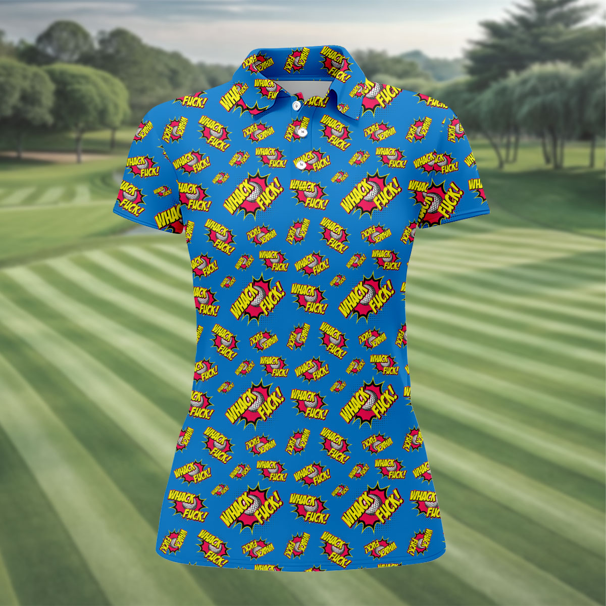 Funny Whack F*ck Comic Golf Ball Polo Shirt, Golf Shirts For Women, Women’s Golf Apparel