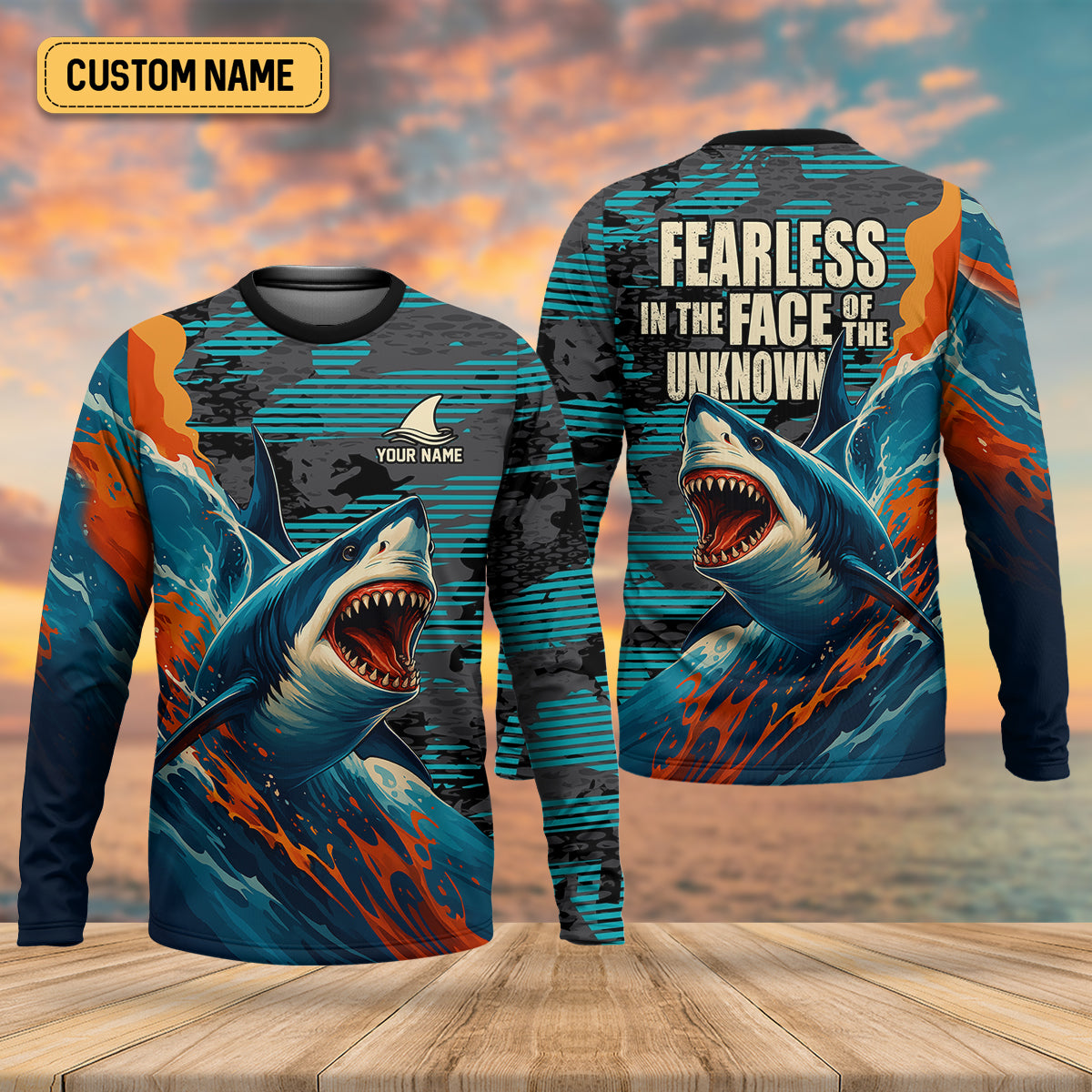 Shark Fishing Shirt, Fearless In The Face Of The Unknown Fishing UPF Shirts, Fishing Gifts For Men