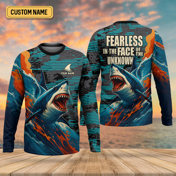 Shark Fishing Shirt, Fearless In The Face Of The Unknown Fishing UPF Shirts, Fishing Gifts For Men