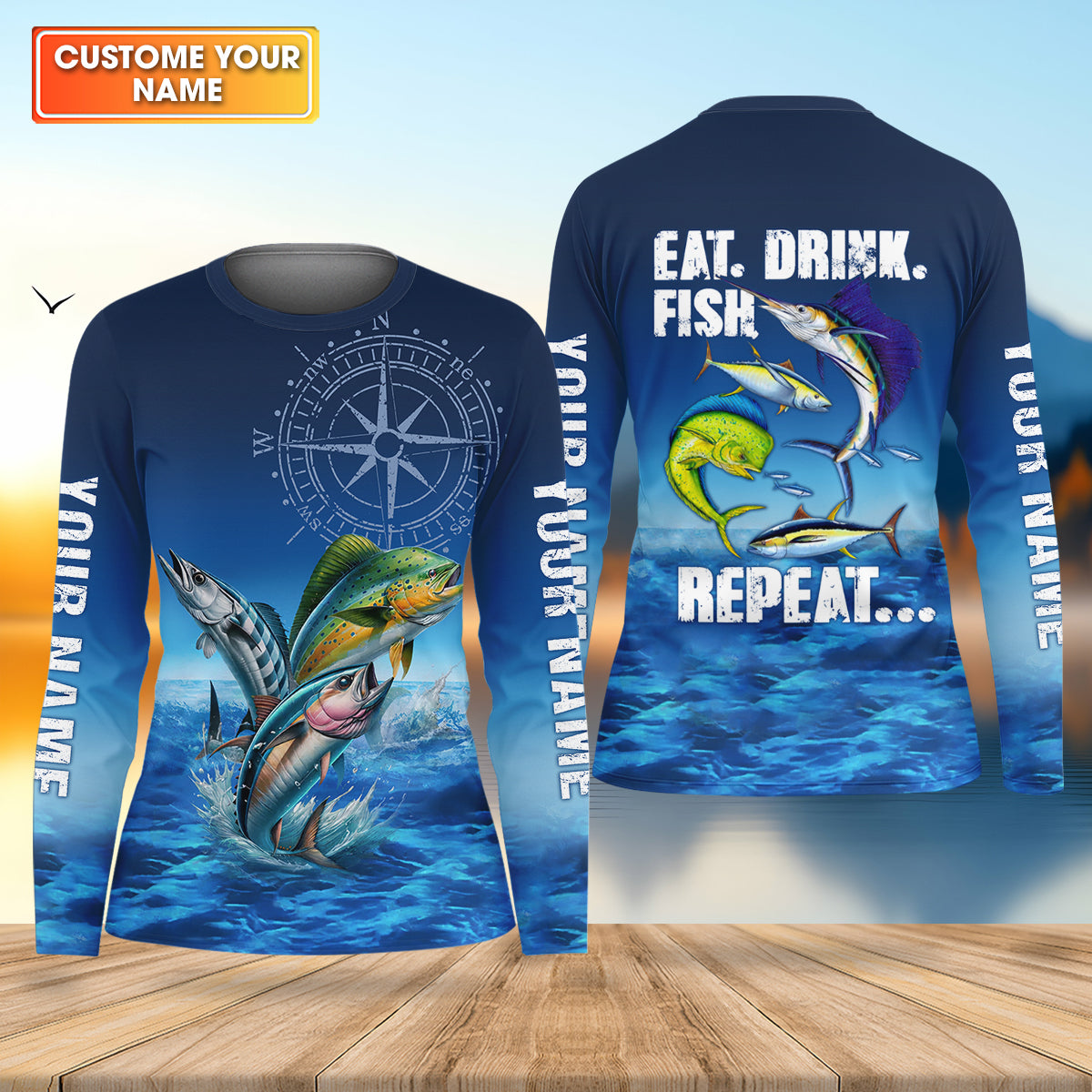 Eat Drink Fish Repeat Funny Fishing Shirt, Fishing UPF Shirts, Fishing Shirt For Women