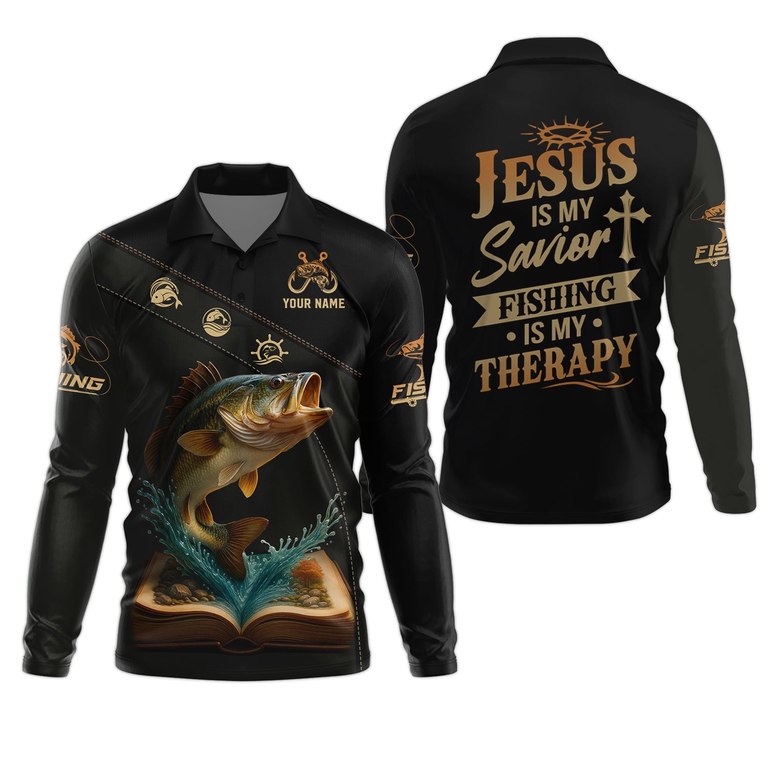 Jesus Is My Savior, Fishing Therapy SPF Shirt, Funny Fishing Shirt, Gift For Fisherman