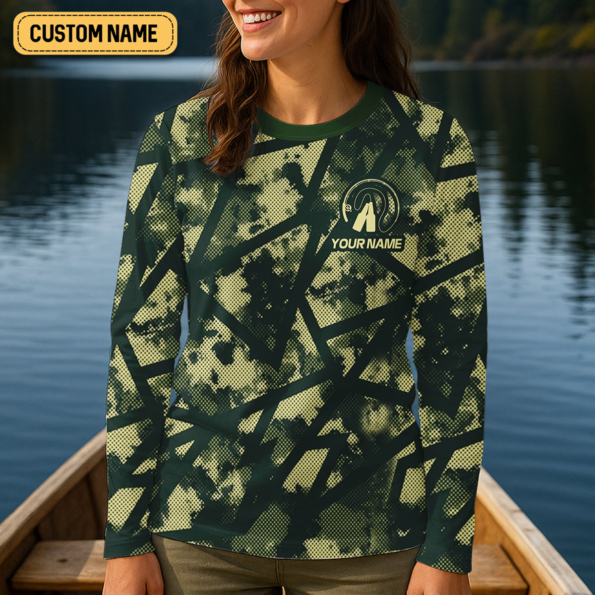 Fish Hard Drink Easy Green Camo Funny Fishing Shirt, Women SPF Shirt, Largemouth Bass Female Fishing Shirts