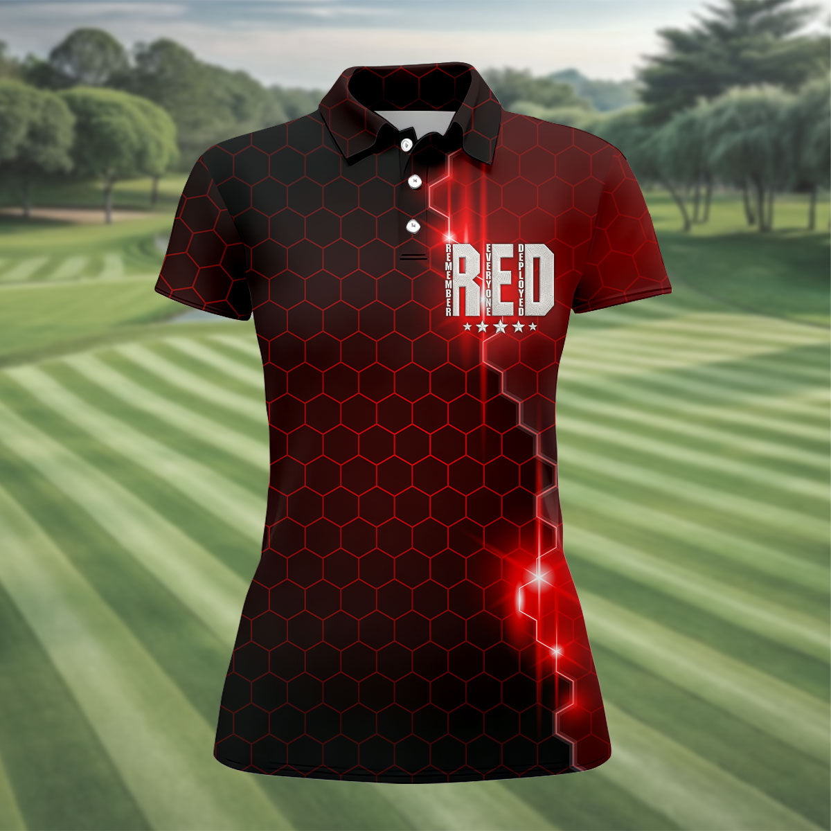 Remember Everyone Deployed Hexagonal Gradient 4th Of July Golf Shirt, 250 Years Women's Golf Tops
