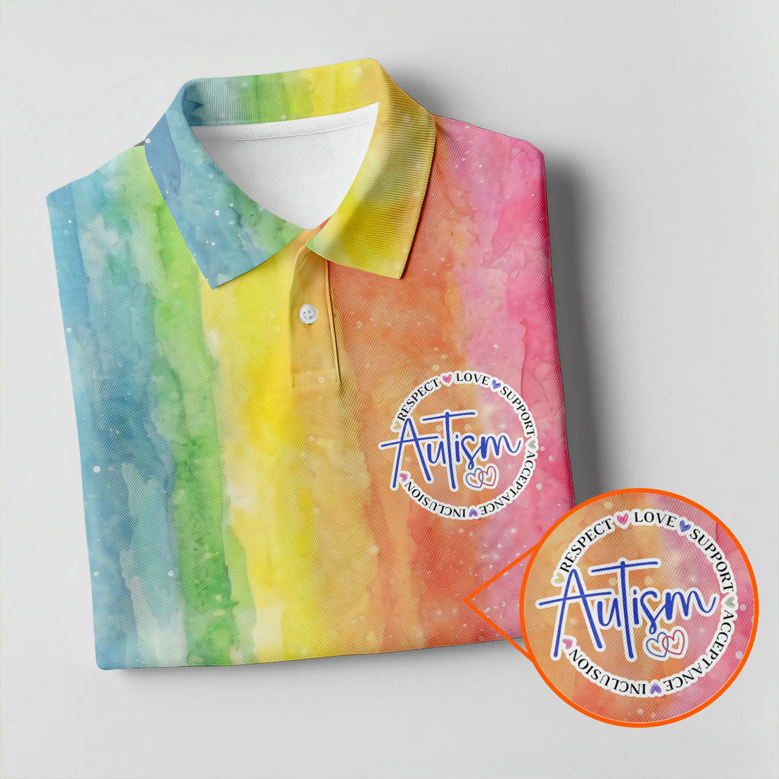 Autism Awareness Watercolor Rainbow Men's Golf Shirt, Polo ShirtFor Men, Golf Shirts For Men