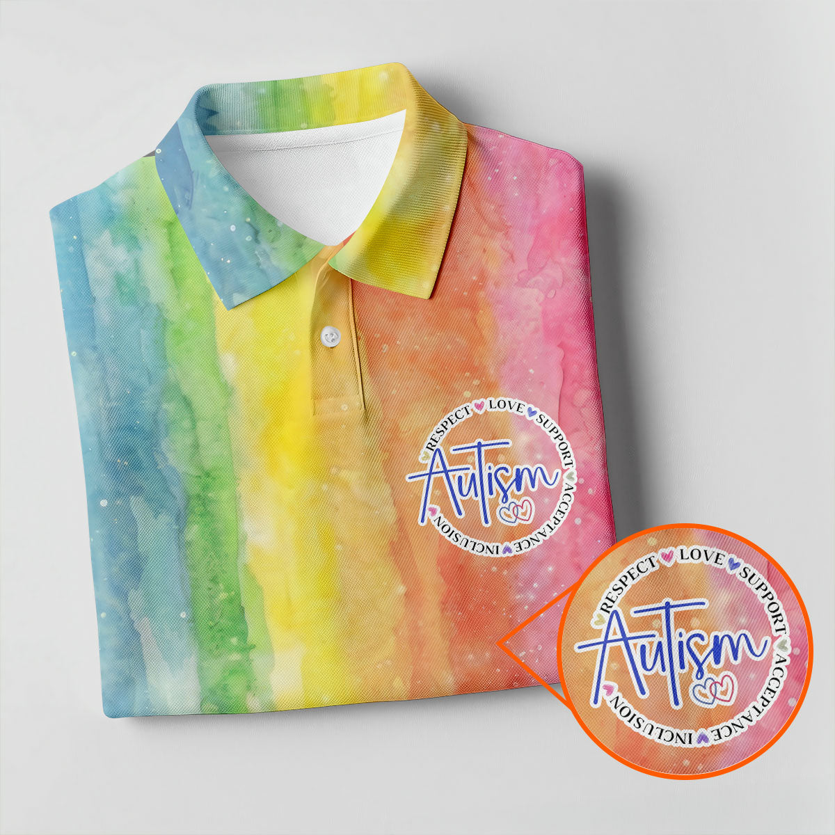 Autism Awareness Watercolor Rainbow Men's Golf Shirt, Polo ShirtFor Men, Golf Shirts For Men