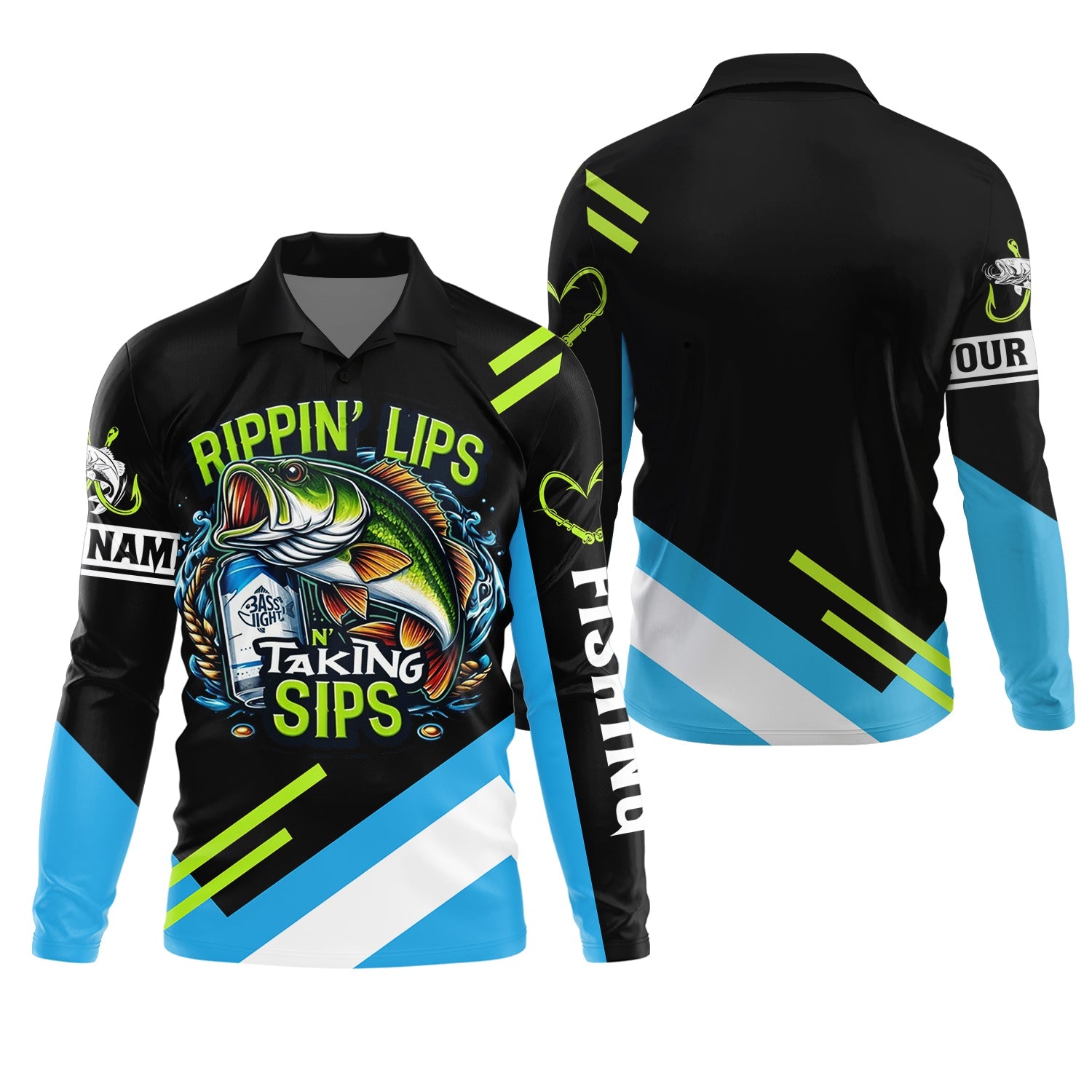 Rippin' Lips Taking Sips SPF Long Sleeve Shirts, Beer Fishing Shirt, Funny Fishing Shirt, Fishing Shirts For Men