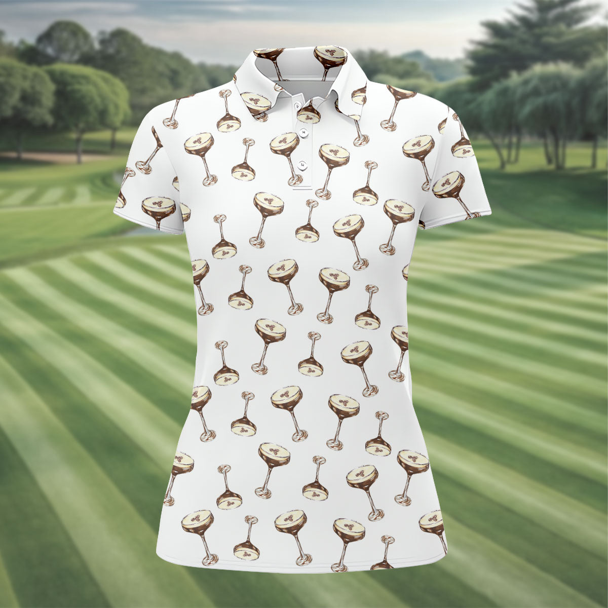 Expresso Martini Doodle Seamless Pattern Hawaiian Golf Shirt, Women's Golf Tops