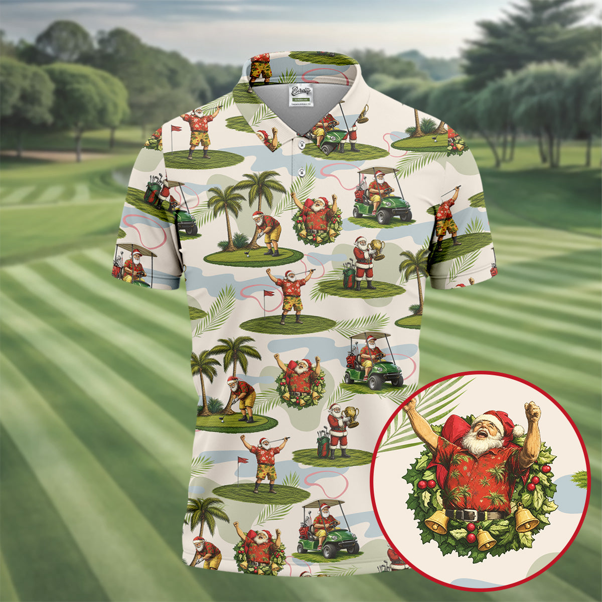 Santa Claus Golf Christmas Pattern Polo Shirt, Mens Golf Polo, Christmas Golf Shirt