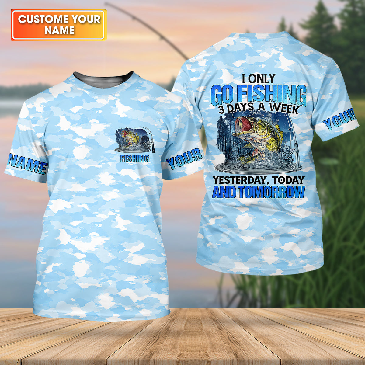 Personalized Camo Fishing Shirt, Go Fishing 3 Days A Week Shirt, Fishing UPF Shirts, Funny Fisherman Gift